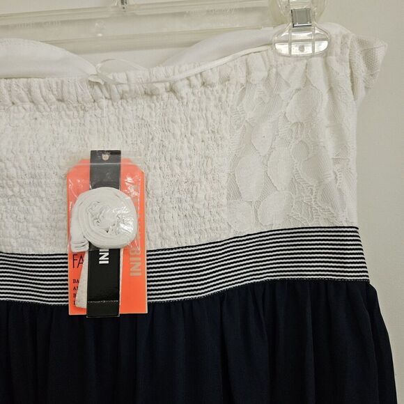 Gianni Bini Womens Medium Strapless Blue Maxi Dress With White Lace Bodice NWT - Picture 6 of 12